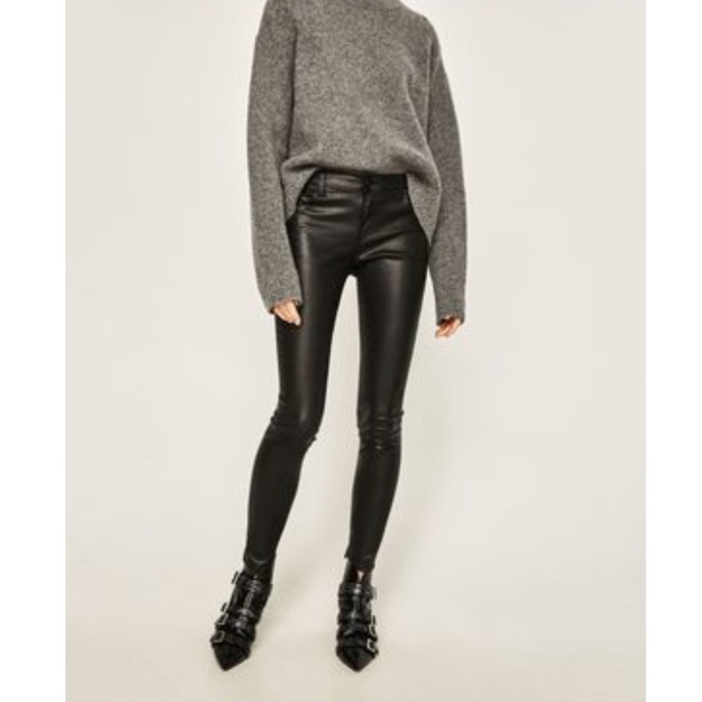 Zara Woman waxed cotton black jeans US8, pre-owned